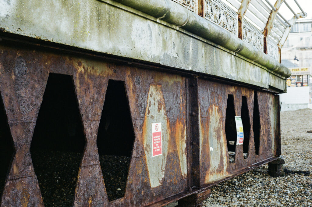 rusted metal structure cutouts