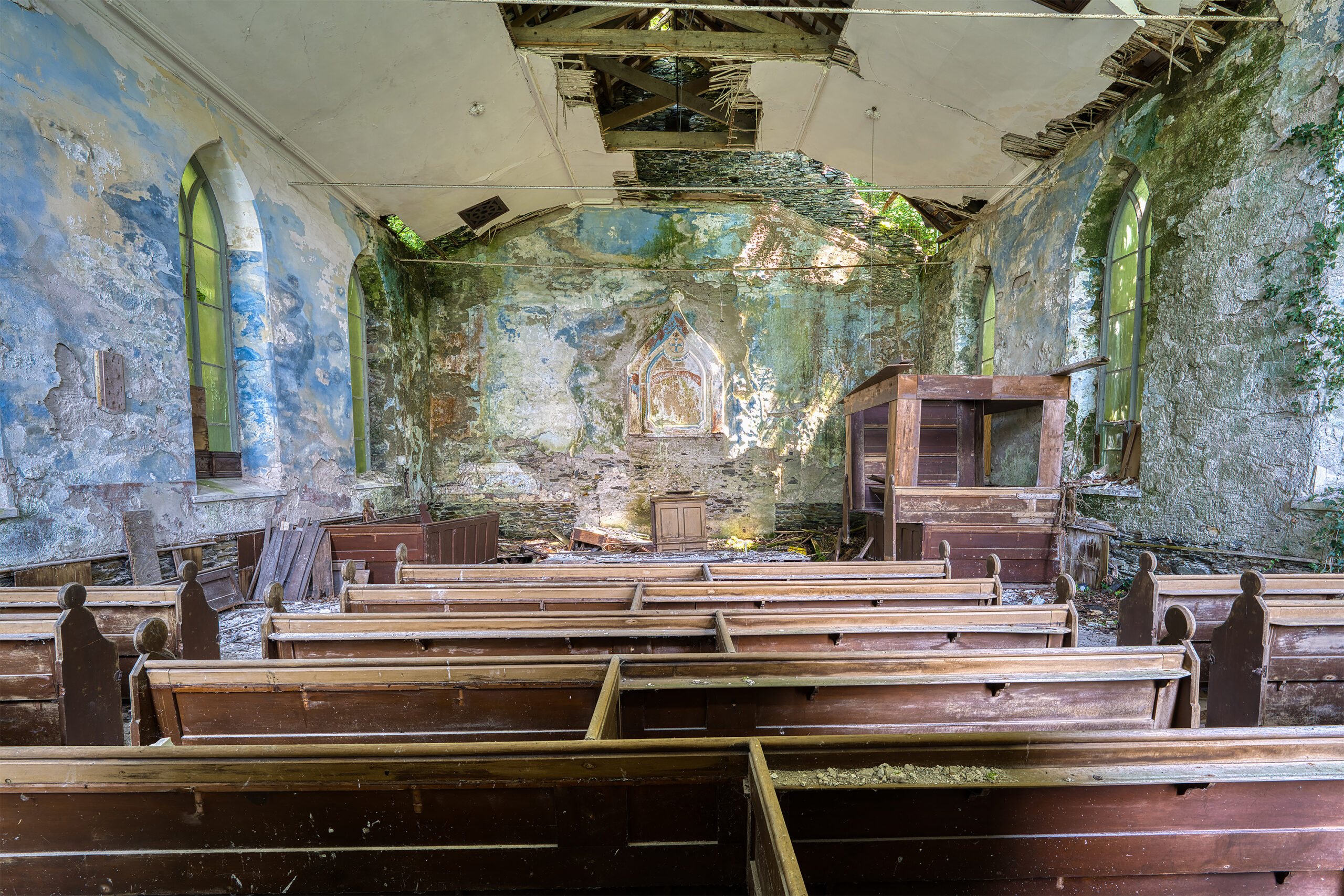 Abandoned Arthog Chapel in Gwynedd, North Wales, photographed during an urban exploration road trip.